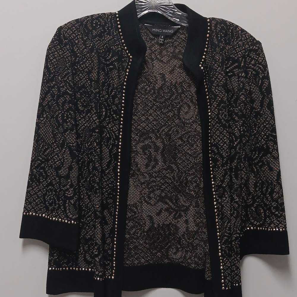 Ming Wang black/ gold  metallic knit jacket , size small